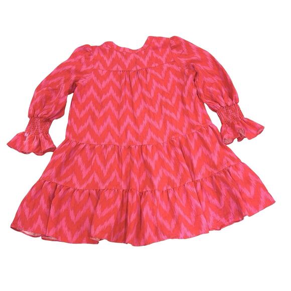 Tuckernuck Pomander Place Ikat Kenzo Dress Size M Hot Pink Ruffled Tiered - Picture 3 of 6